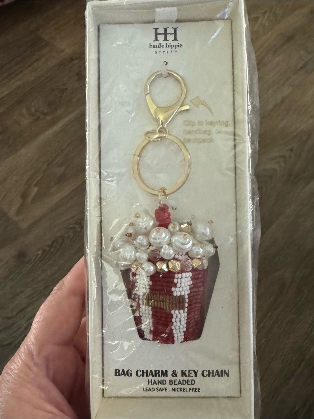 Haute Hippie Red & White Beaded Cupcake Bag Charm Key Chain